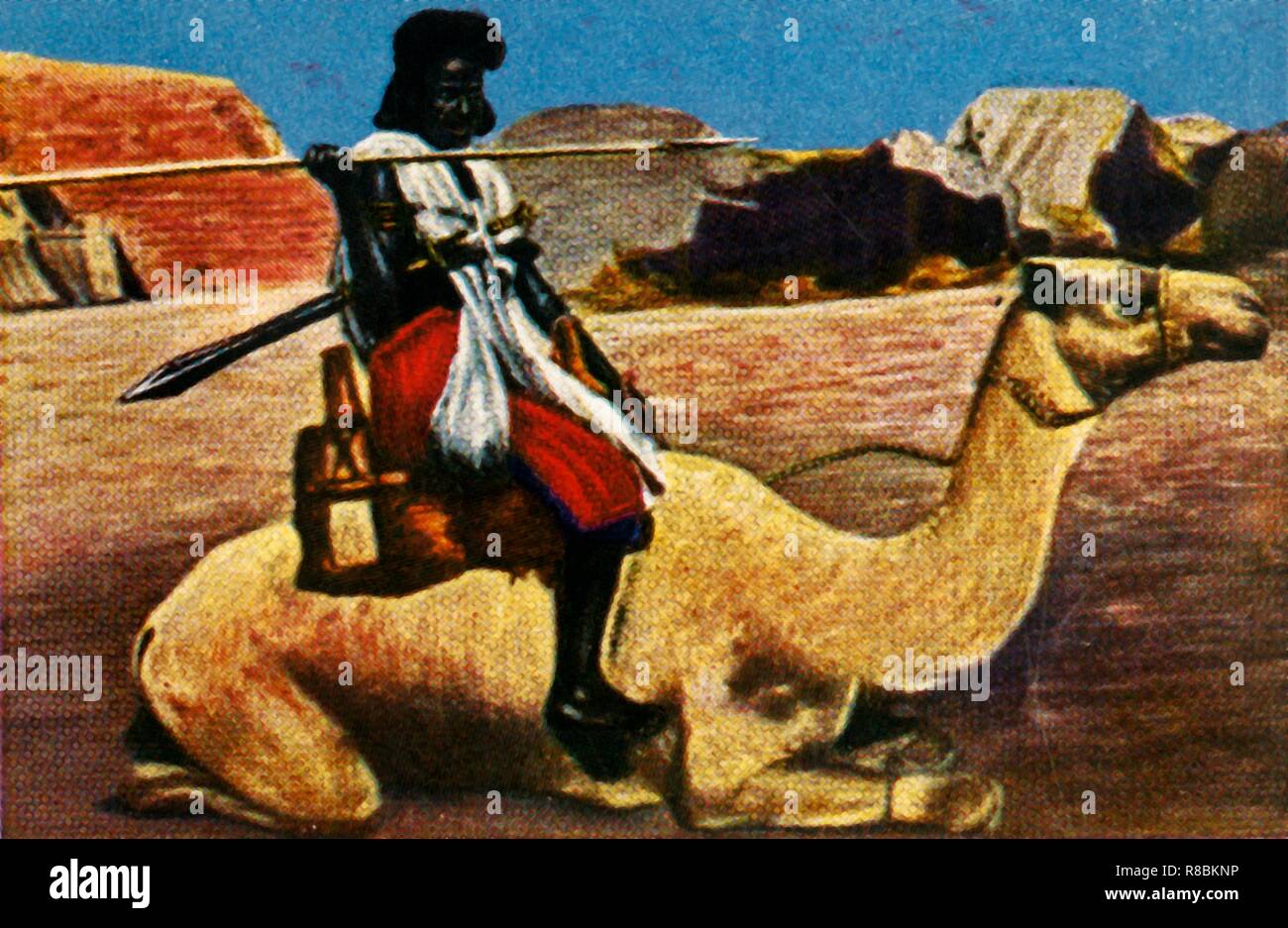 Sudanese warrior riding a camel, c1928. Creator: Unknown. Stock Photo