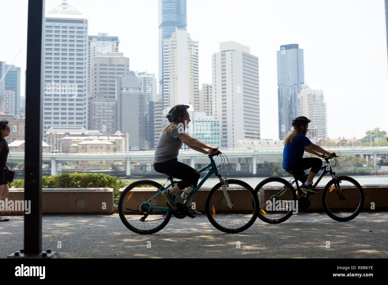 Cyclists at South Bank, Brisbane, Queensland, Australia Stock Photo