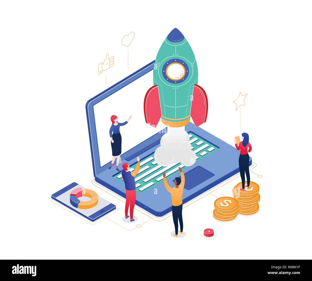 Startup company - modern colorful isometric vector illustration Stock ...