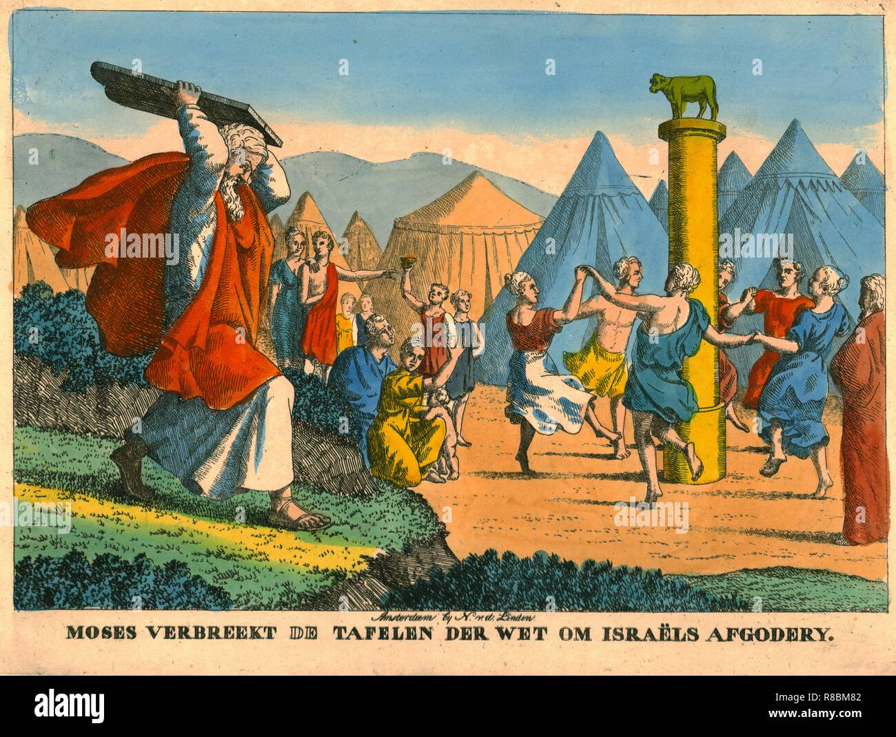 Moses and the Israelites' Idolatry. Scene from the Old Testament Moses