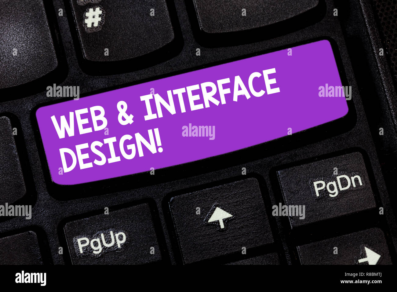 Handwriting text Web And Interface Design. Concept meaning Website designers online sites developing Keyboard key Intention to create computer message Stock Photo