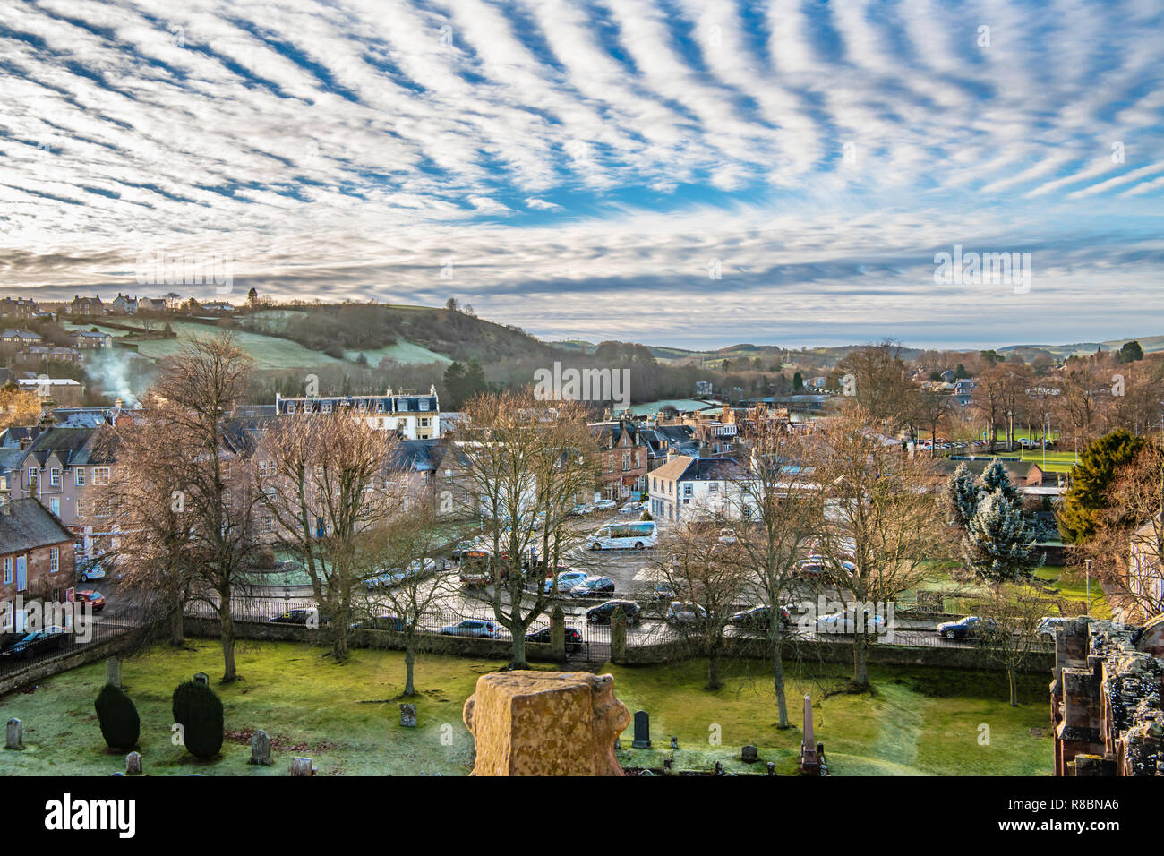 Melrose Town and a striking cloud formation Stock Photo