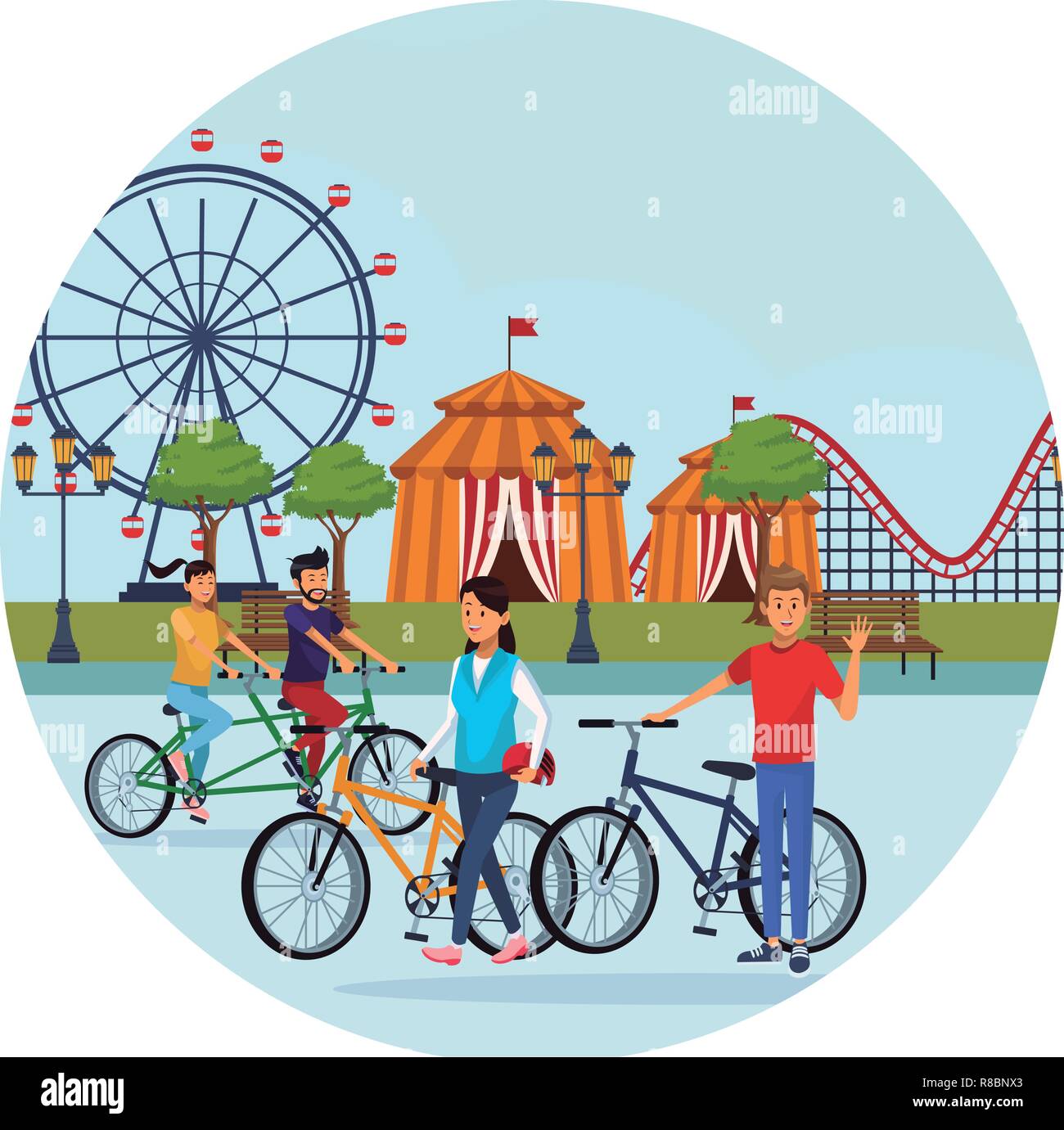 people in the amusement park Stock Vector