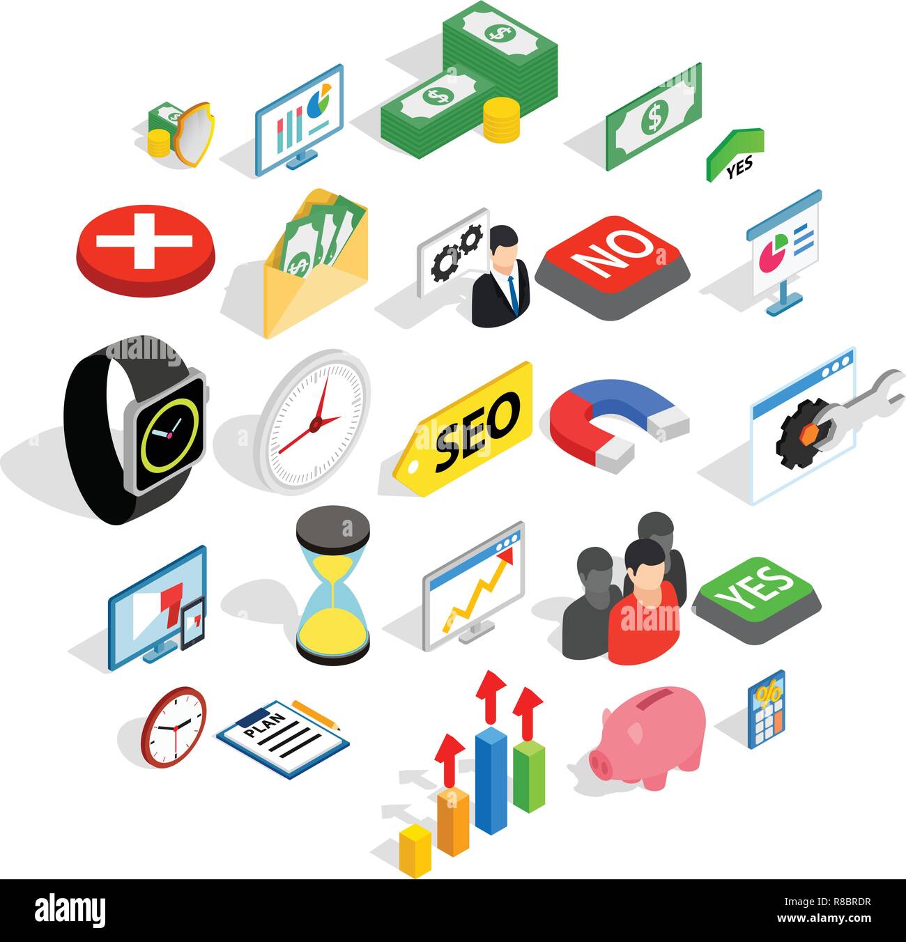 Transaction icons set, isometric style Stock Vector