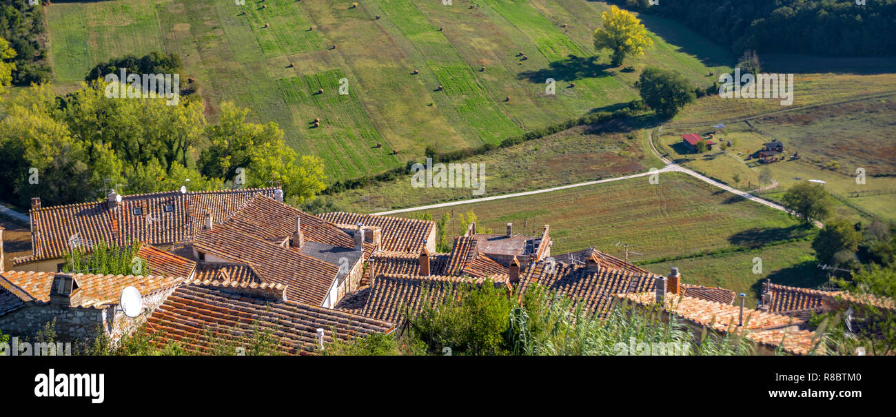 View of the characteristic Italian village. Rural scene with roofs ...