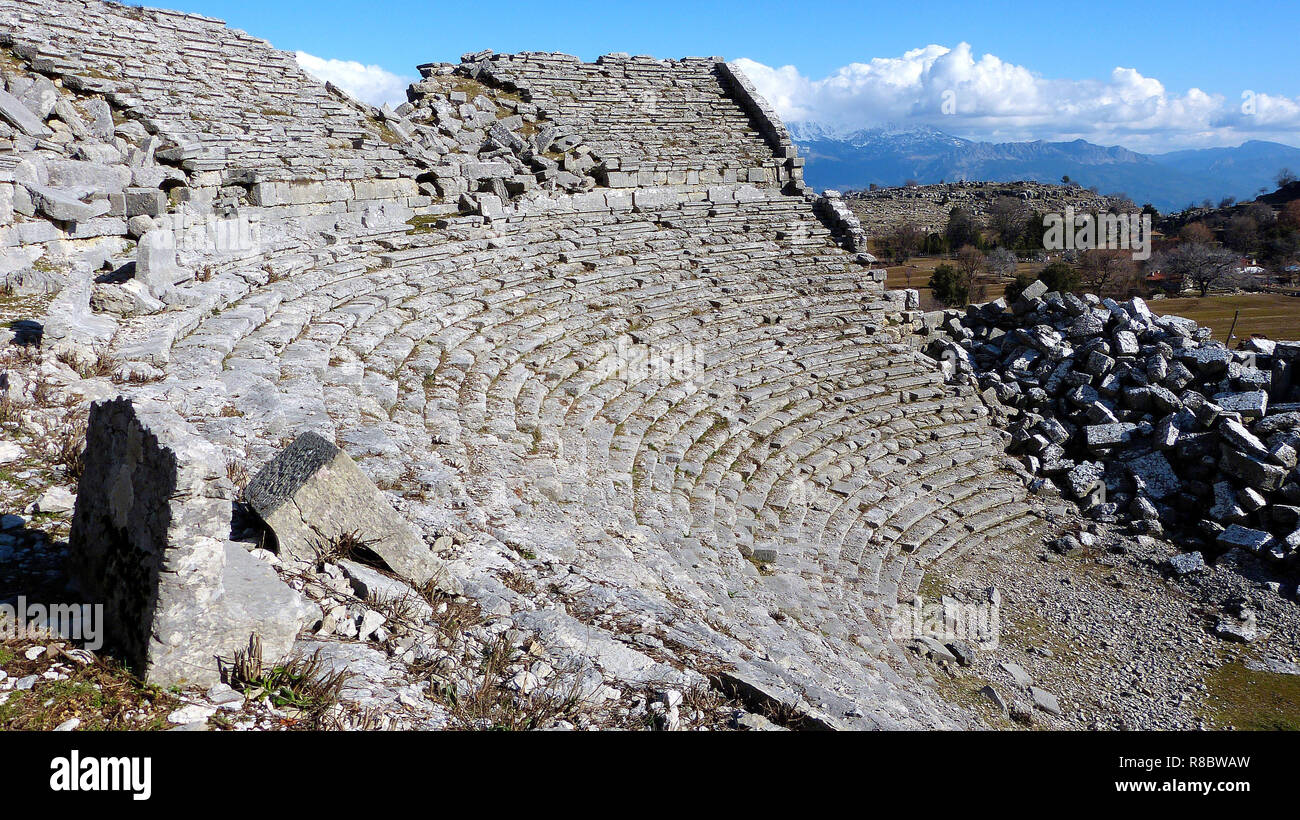 Ruins of ancient amphitheatre in Selge, Turkey. Stock Photo