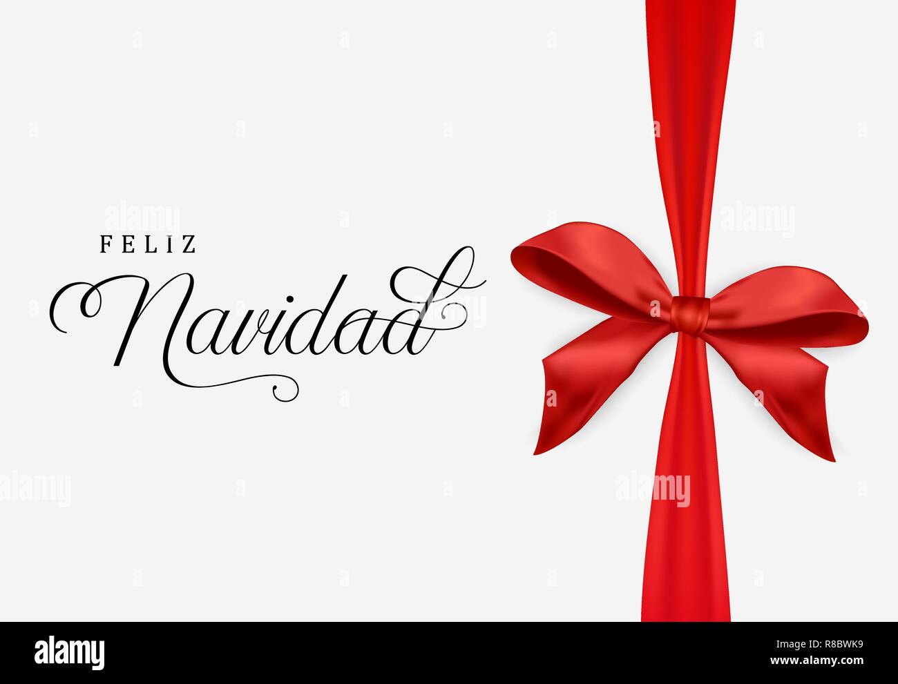 Red Christmas gift ribbon greeting card illustration in spanish language. Navidad holiday