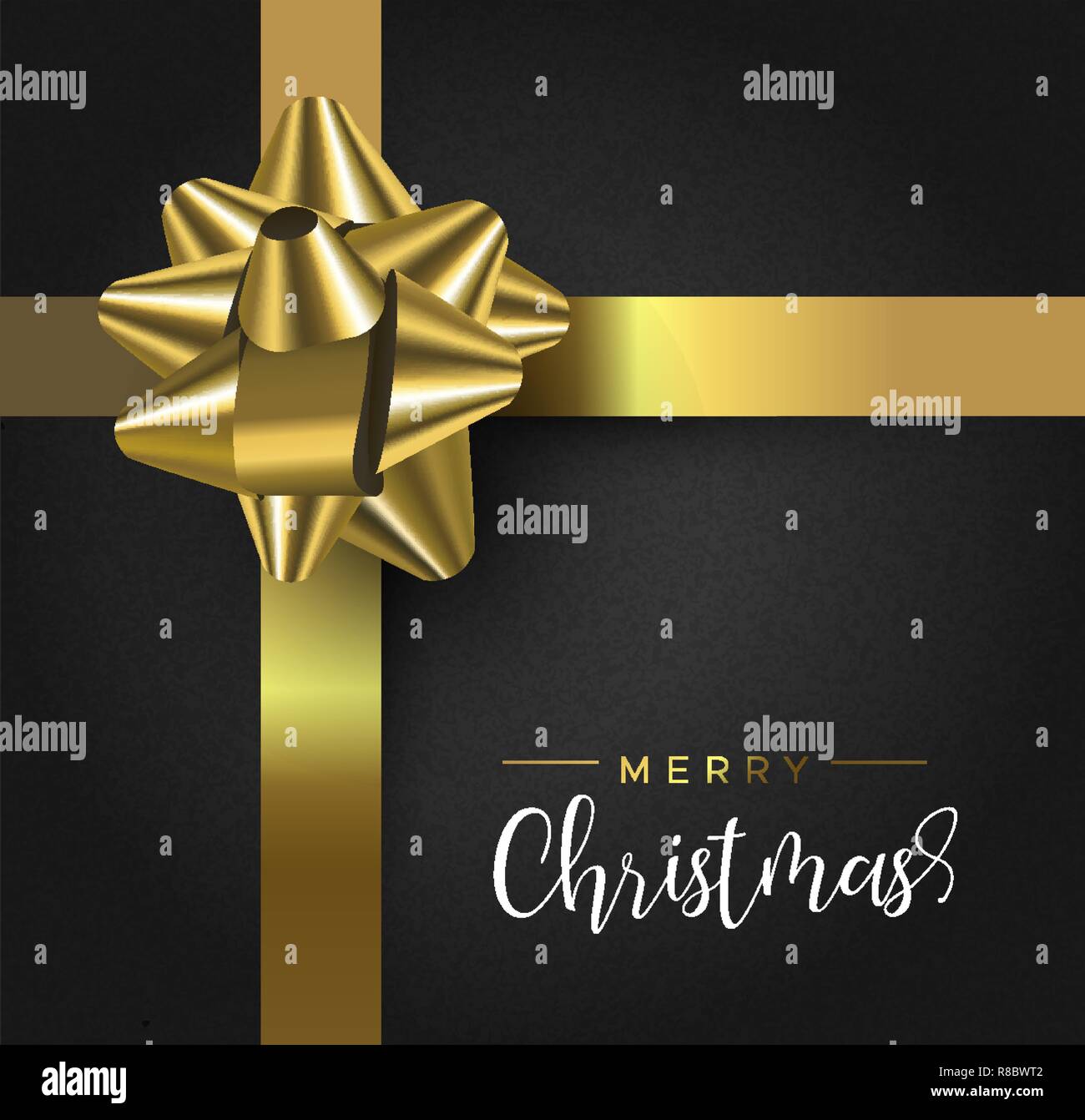 Merry Christmas and Happy New Year greeting card, realistic gold gift ...