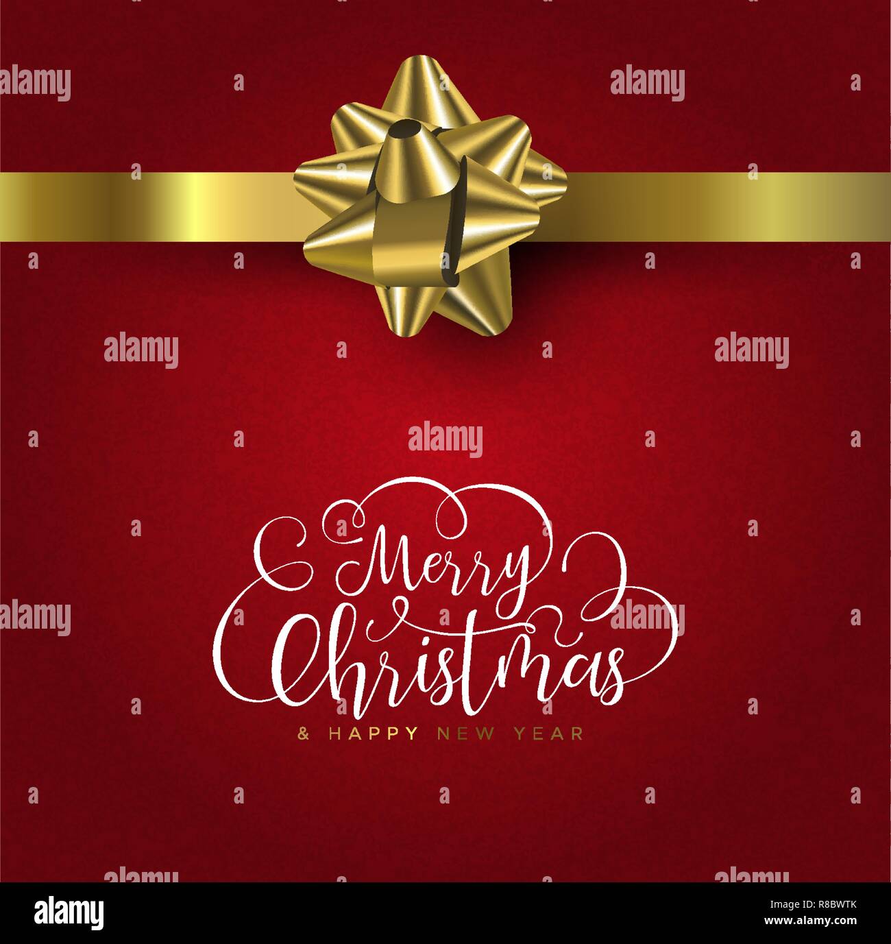 Merry Christmas and Happy New Year greeting card, realistic gold gift ...