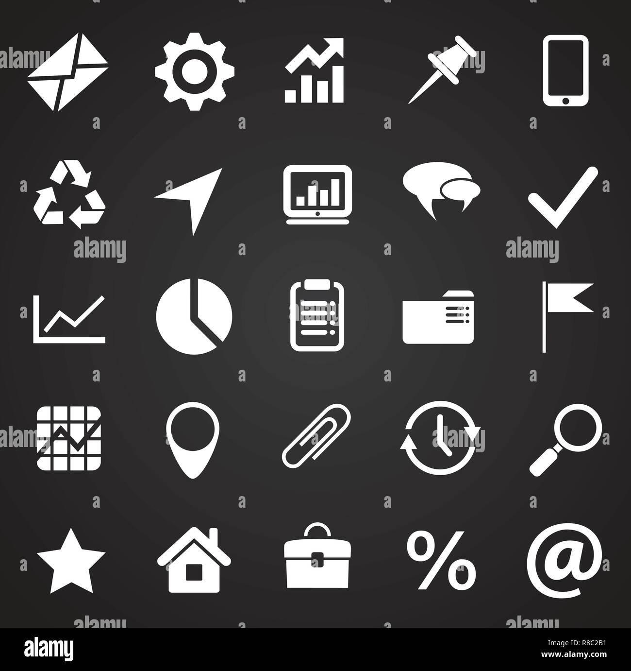 Business simple icons set on black background for graphic and web ...