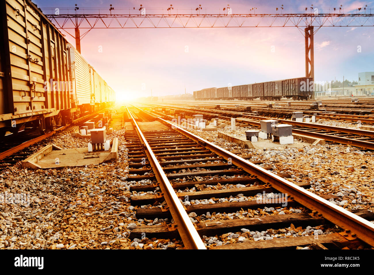 Rails under the sky background Stock Photo - Alamy