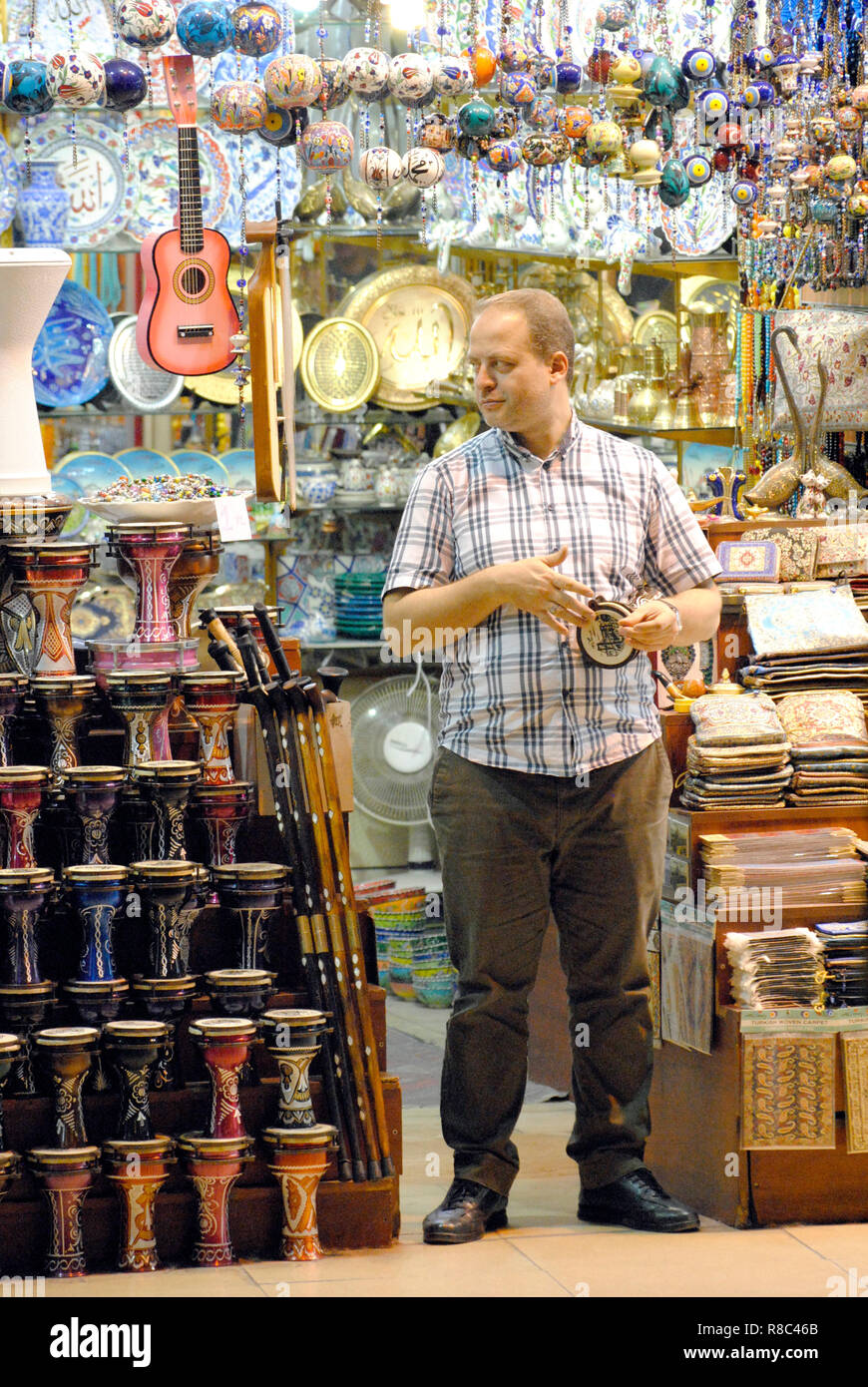 Istanbul, Turkey - November 6, 2015. Male seller at the Grand Bazaar in ...