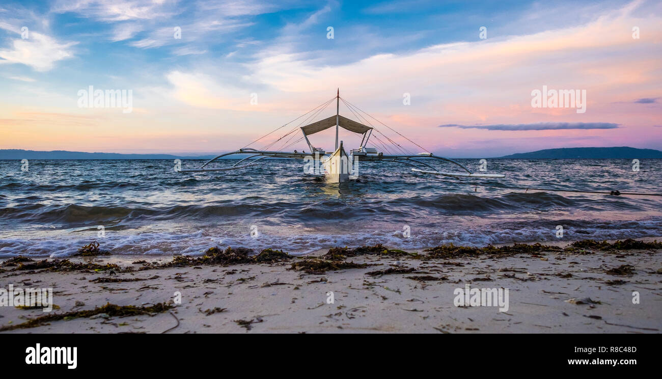 Philippine boat at the sea.  Bohol Stock Photo