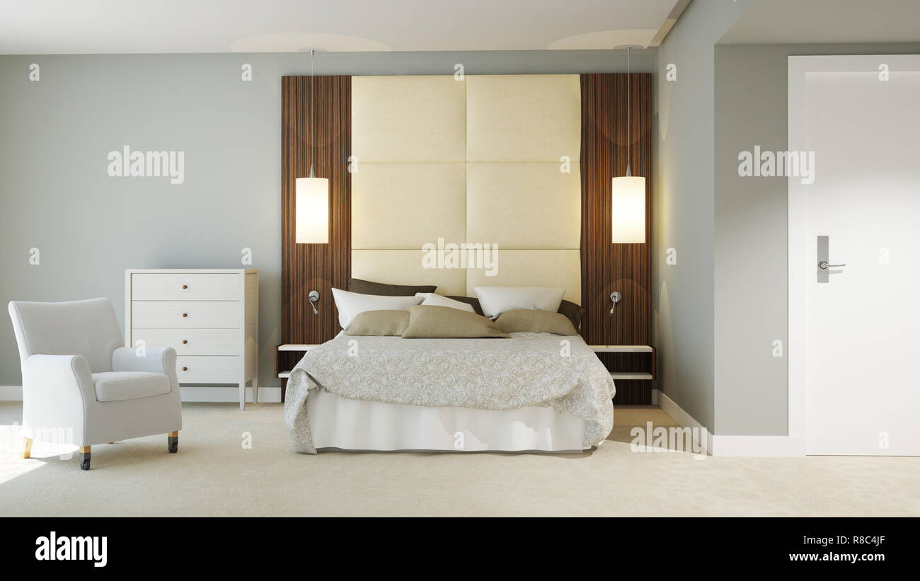 3D rendered hotel room Stock Photo