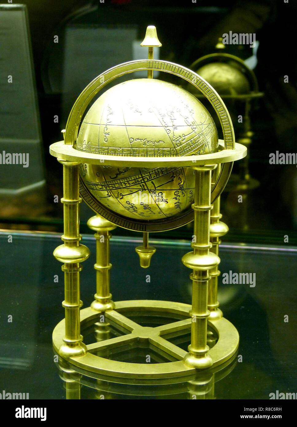 Istanbul, Turkey - March 29, 2013. Old Middle Eastern globe on display at Istanbul Museum of the History of Science and Technology in Islam. Stock Photo