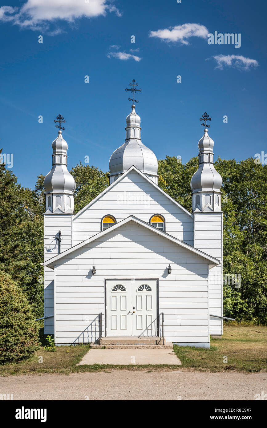 The exterior of the St. Eliah Ukrainian Orthodox Church in Rossburn