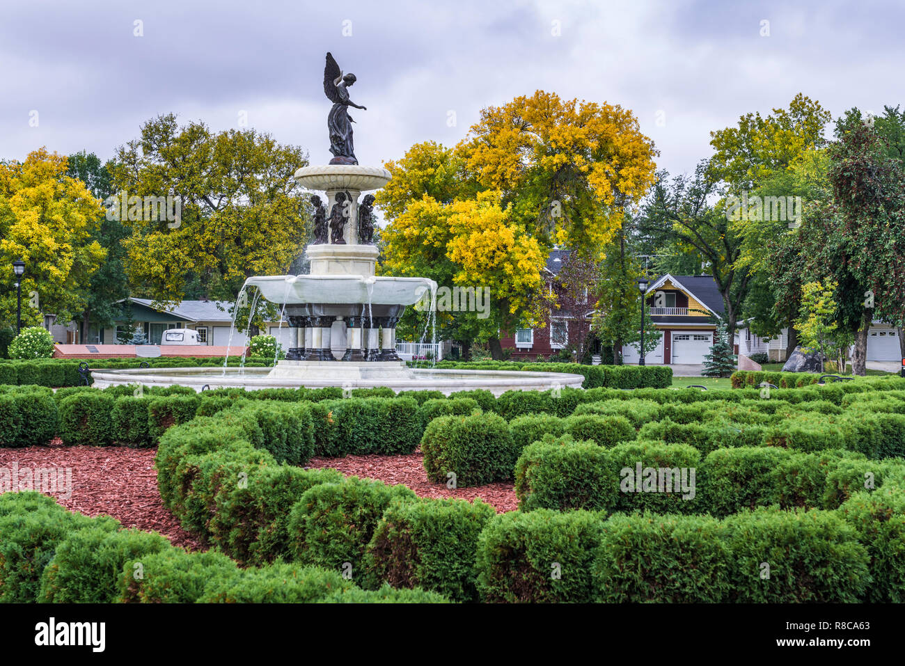 Bethel Heritage Park with the Angel of the Waters Fountain and fall