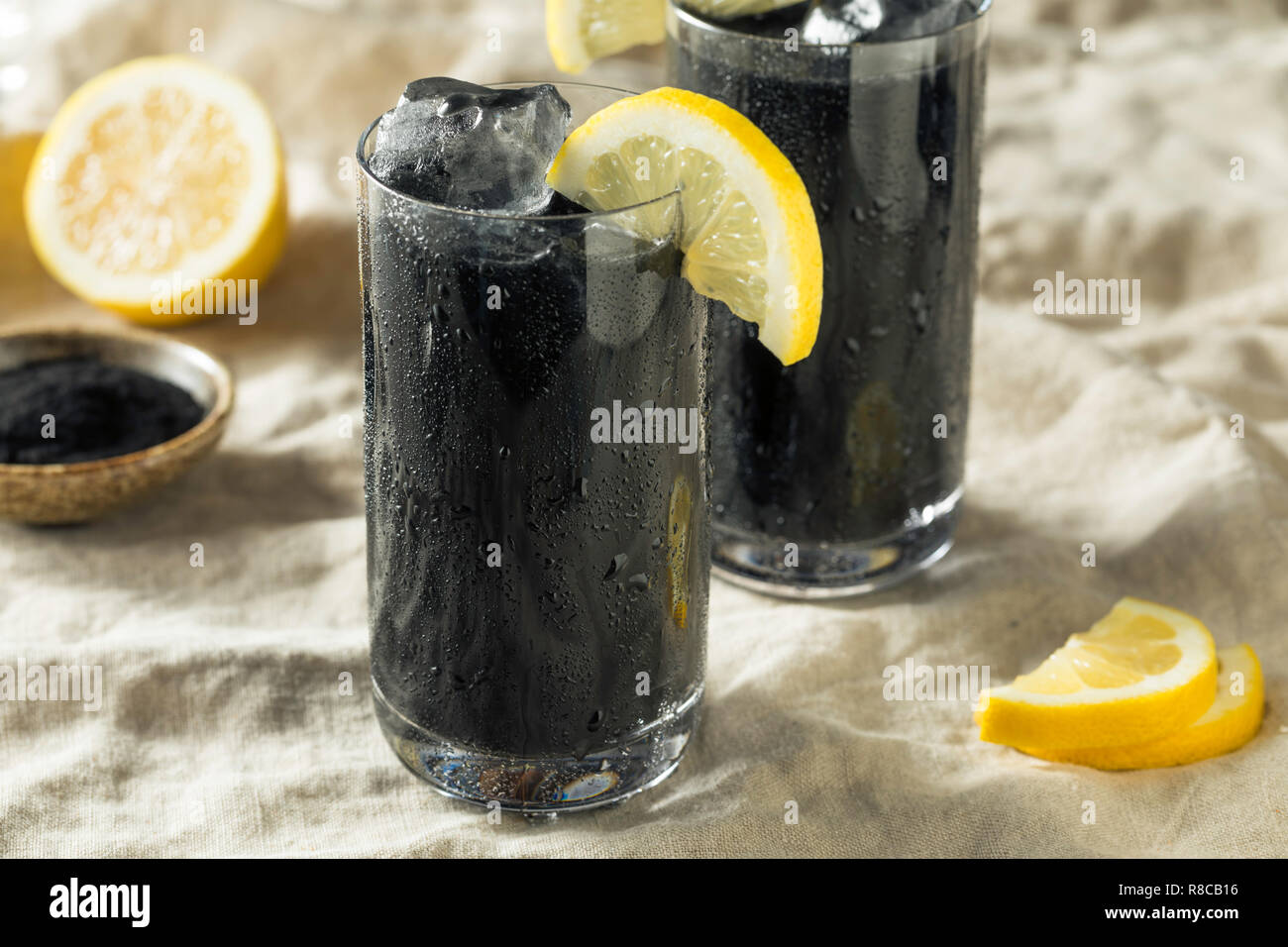 Refreshing Black Activated Charcoal Lemonade Detox Drink Stock Photo