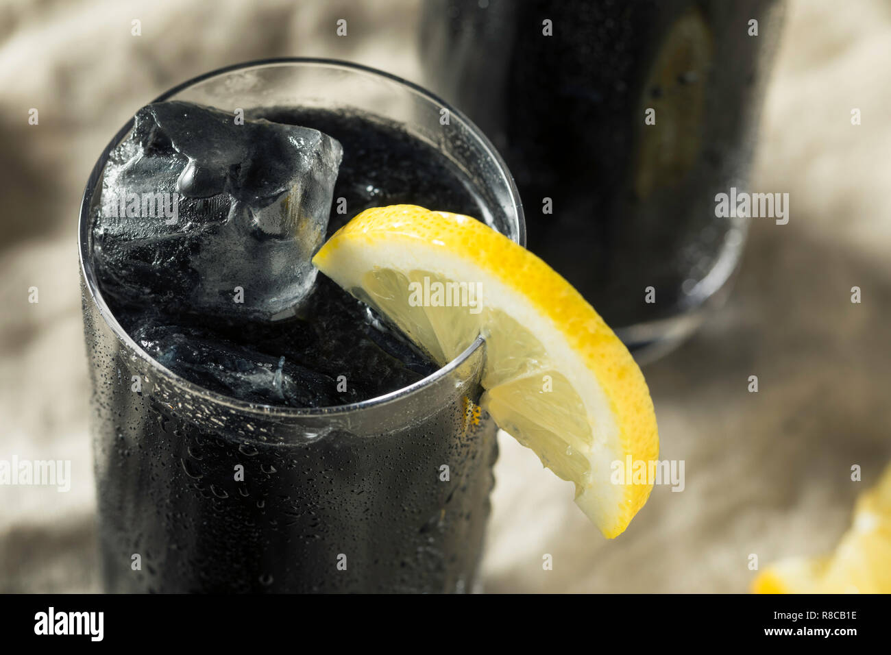 Refreshing Black Activated Charcoal Lemonade Detox Drink Stock Photo