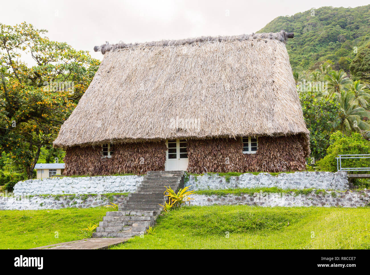 Traditional authentic fijian Bure, wood-and-straw thatched walls and roof hut. Levuka town, Ovalau island, Lomaiviti archipelago, Fiji, Melanesia, Oce Stock Photo