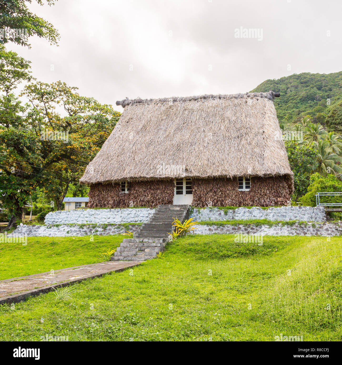 Traditional authentic fijian Bure, wood-and-straw thatched walls and roof hut. Levuka town, Ovalau island, Lomaiviti archipelago, Fiji, Melanesia, Oce Stock Photo