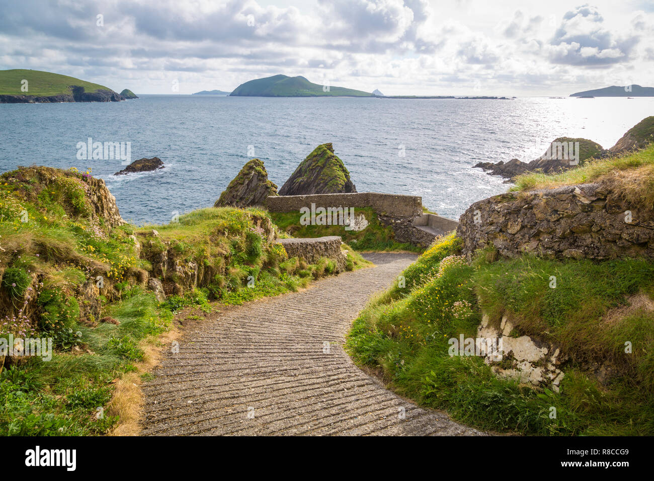 old Dunquin Pier for boattrip to the Blasket Islands Stock Photo