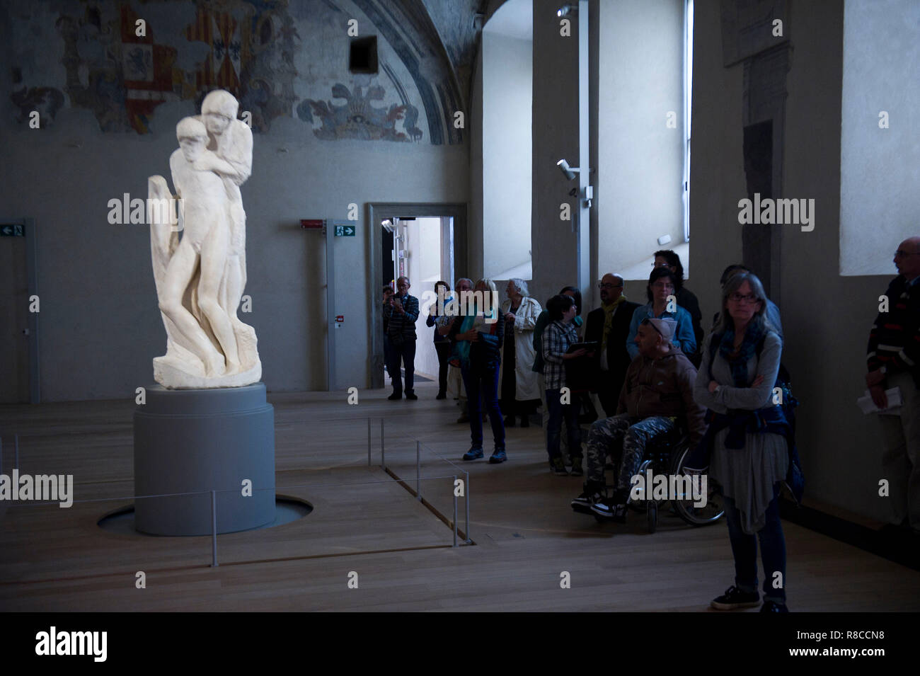 Italy, Lombardy, Milan, Castello Sforzesco. The unfinished sculpture of the Pietˆ Rondanini, the last marble work of Michelangelo Buonarroti Stock Photo