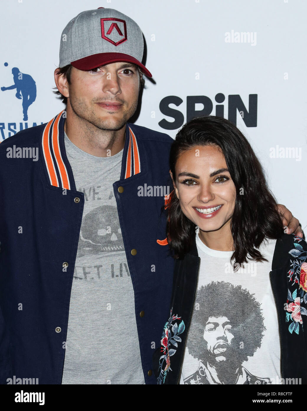 LOS ANGELES, CA, USA - AUGUST 23: Ashton Kutcher, Mila Kunis at the 6th Annual PingPong4Purpose held at Dodger Stadium on August 23, 2018 in Los Angeles, California, United States. (Photo by Xavier Collin/Image Press Agency) Stock Photo