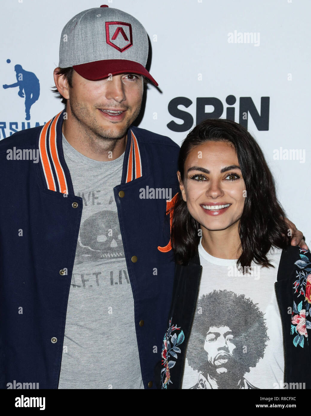 LOS ANGELES, CA, USA - AUGUST 23: Ashton Kutcher, Mila Kunis at the 6th Annual PingPong4Purpose held at Dodger Stadium on August 23, 2018 in Los Angeles, California, United States. (Photo by Xavier Collin/Image Press Agency) Stock Photo
