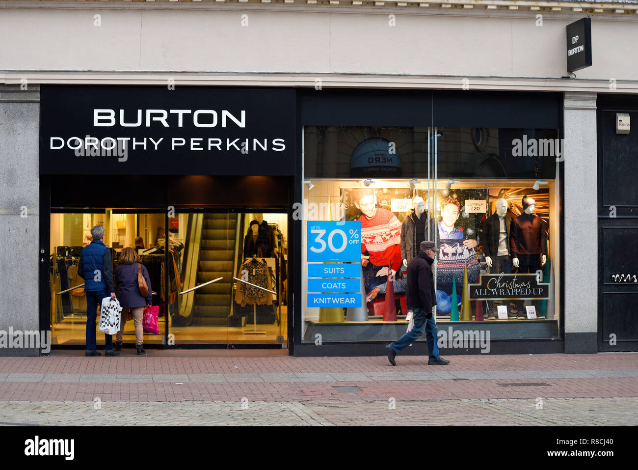 Burton Dorothy Perkins shop store in High Street, Southend on Sea, Essex,  UK with 30% sale sign in window display. Christmas. Shoppers Stock Photo -  Alamy
