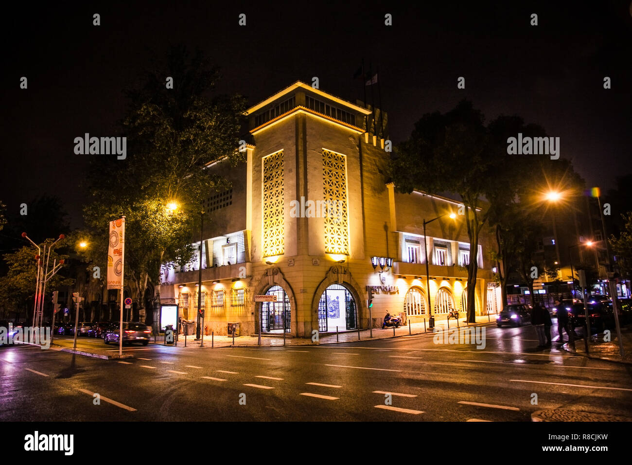 Lisbon, Portugal-Oct 31, 2018: Brewery building 'Cerveteca Portugalia'  in night light in center of Lisboa , Portugal. Stock Photo