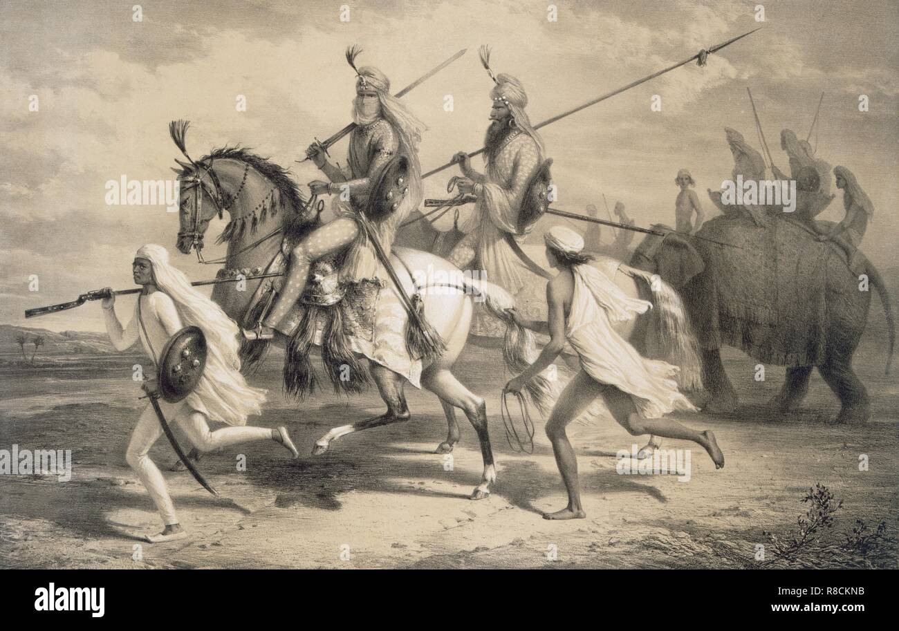 Sikh Chieftans going Hunting, 1858. Creator: A. Soltykoff (1806?1859). Stock Photo