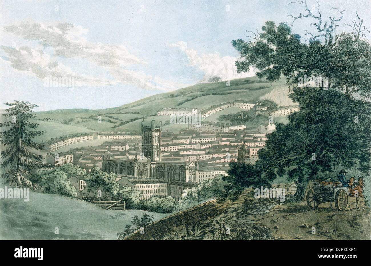 Bath, from the private road leading to Prior Park, pub. 1793. Creator: J. Hassell (1767-1825) and J.C. Ibbetson (1759-1817). Stock Photo
