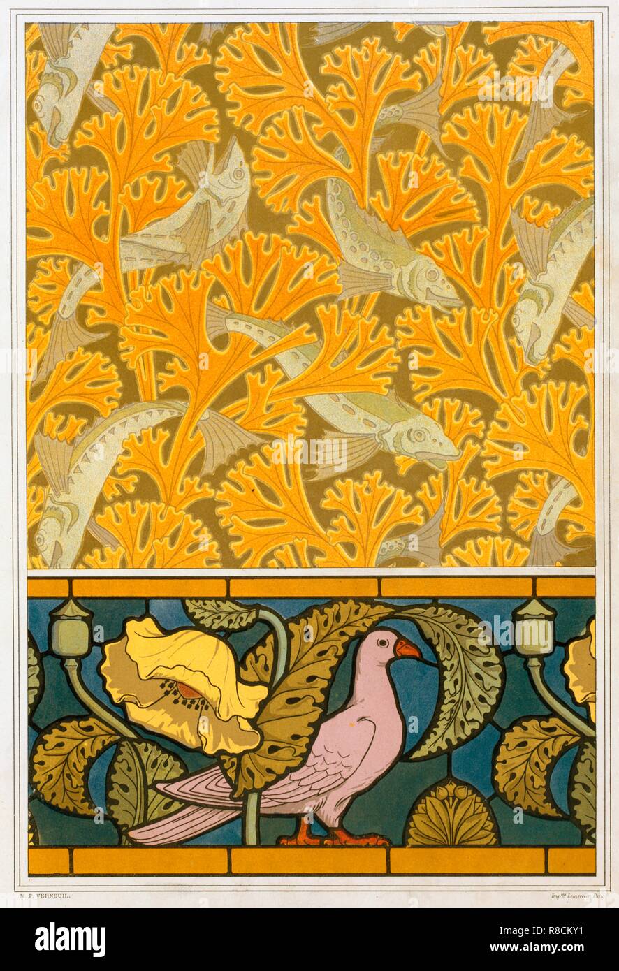 Designs for wallpaper and stained glass, pub. 1897. Creator: Maurice Pillard Verneuil (1869?1942). Stock Photo