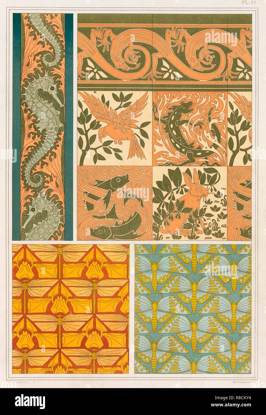 Designs for wallpaper borders and Cermaic Tiles,  pub. 1897. Creator: Maurice Pillard Verneuil (1869?1942). Stock Photo