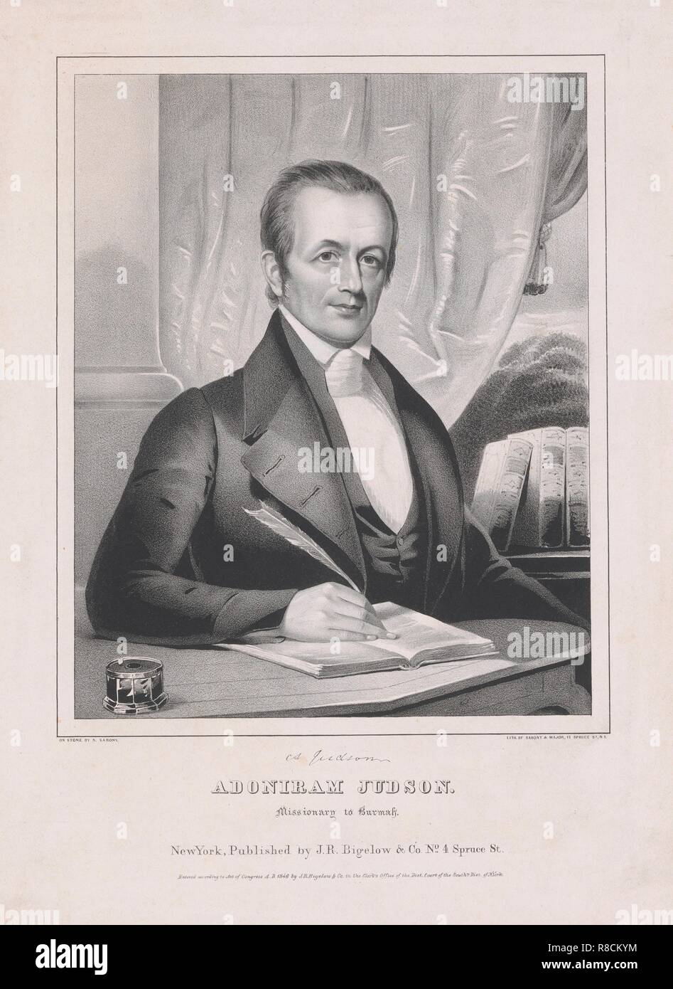 Adoniram Judson (1788 - 1850), Missiionary to Burmah, pub. 1846. Creator: American School (19th Century). Stock Photo