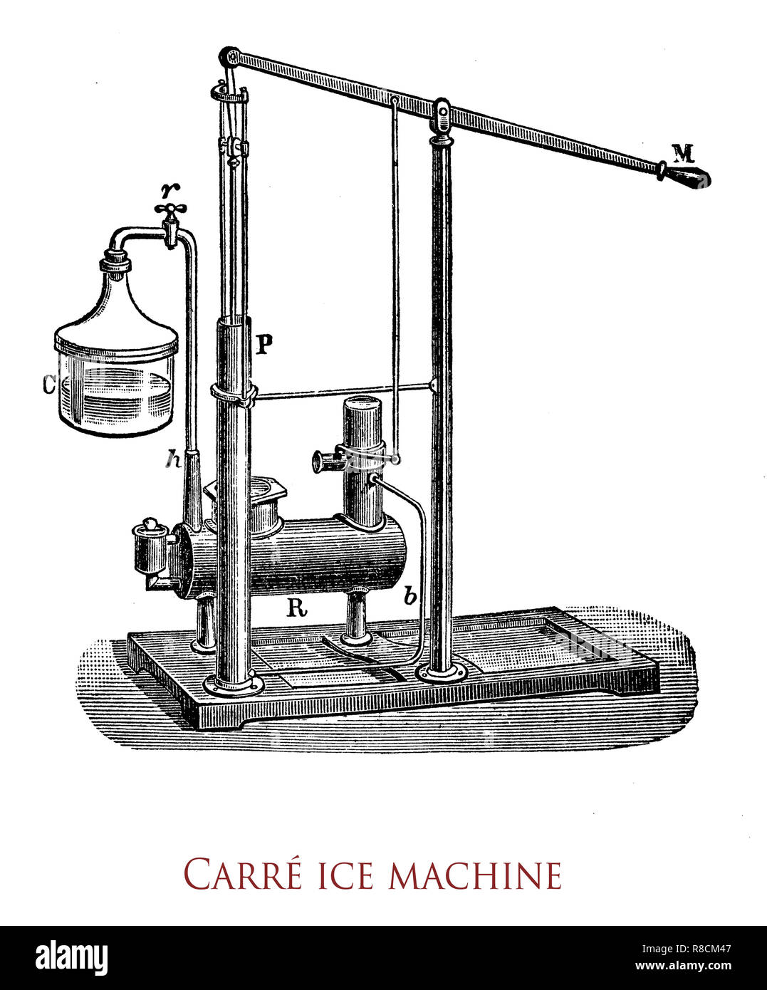 Edmond Carré (1833 – 1894) developed the first absorption refrigerator ice machine, using water and sulphuric acid Stock Photo