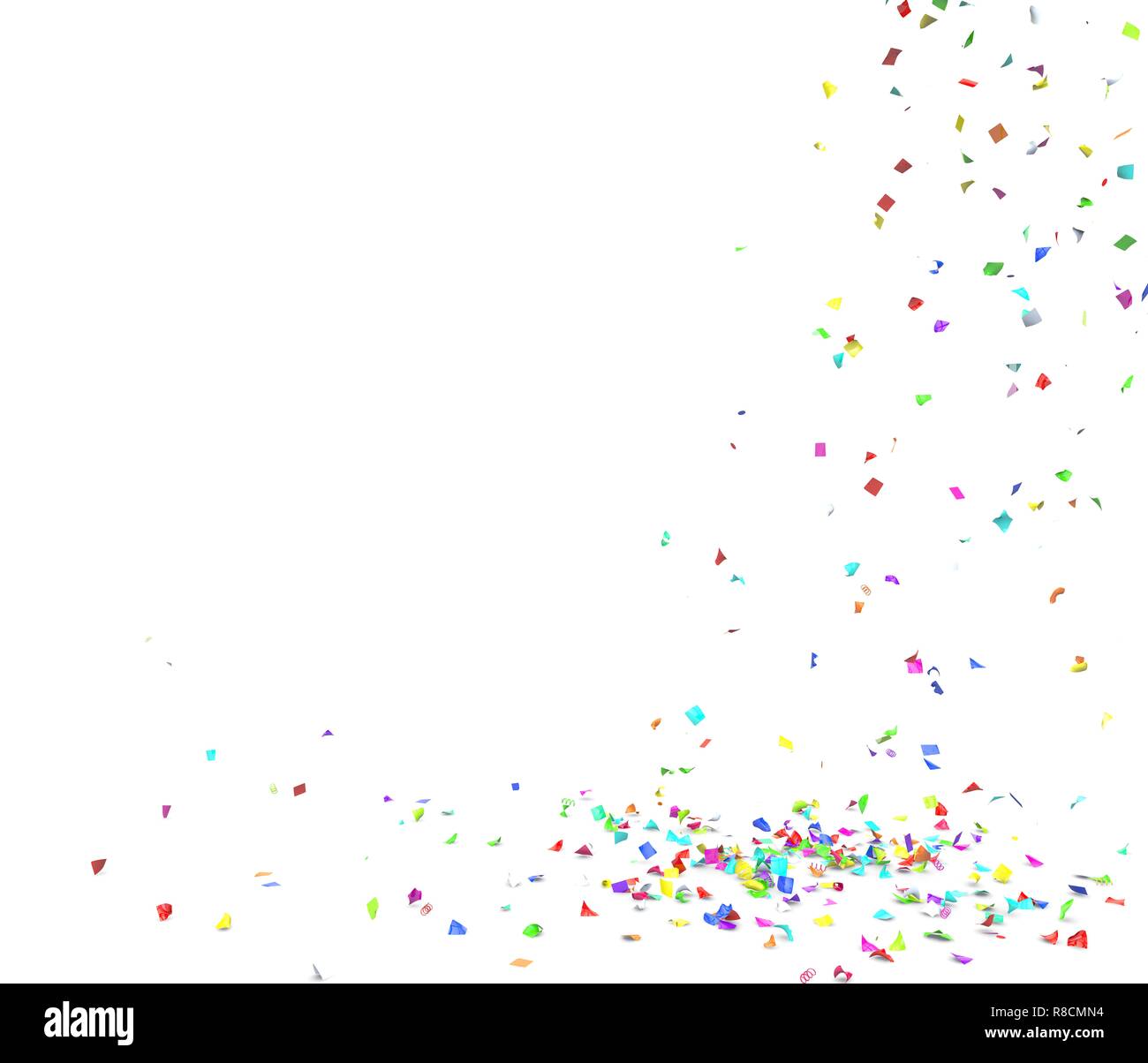 Bright and colorful confetti flying on the floor. Isolated background