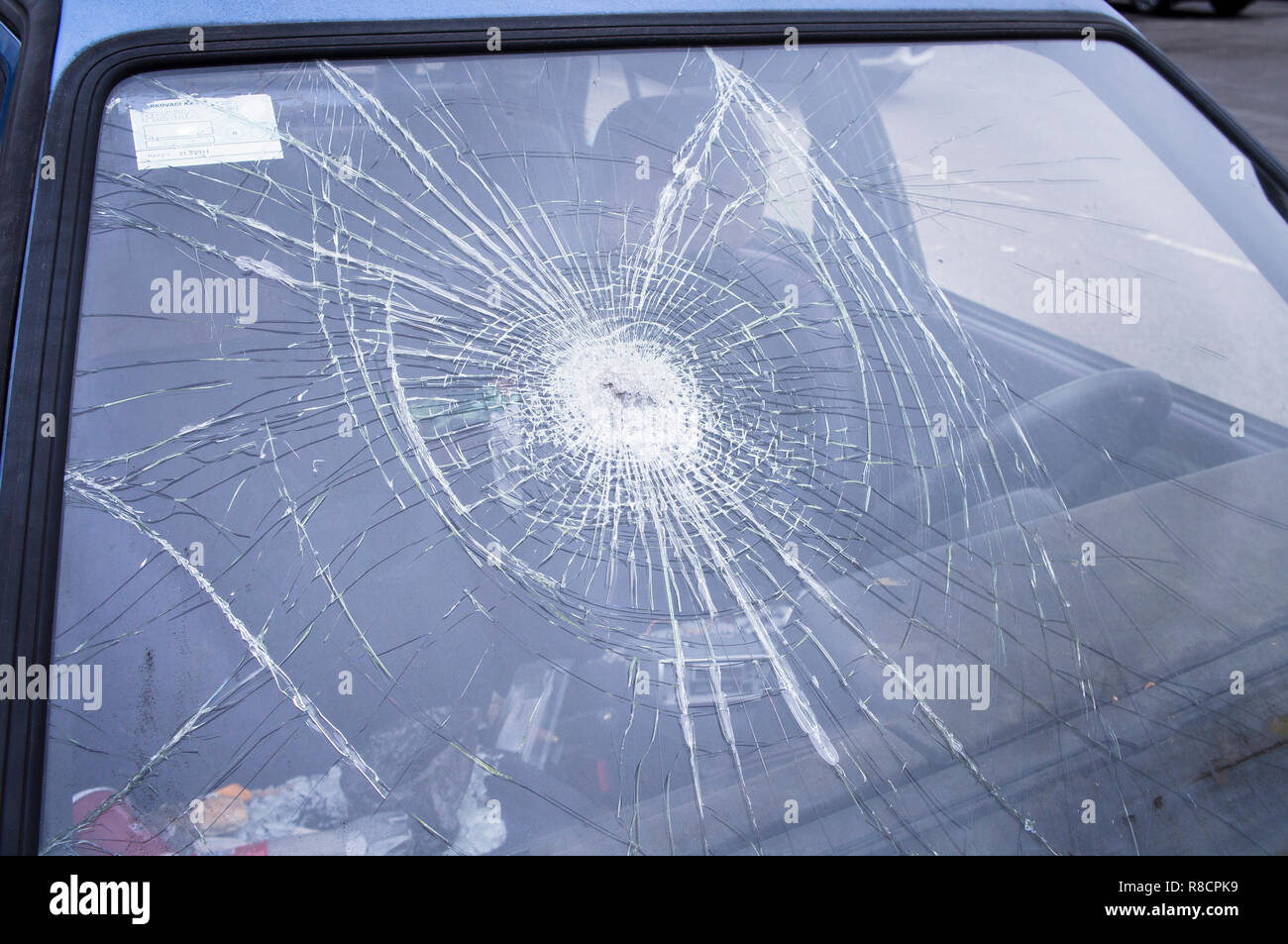 Skoda Favorit, modernized facelift 1993, wreckage, cracked, broken windscreen, Czech Republic, February 17, 2018. (CTK Photo/Libor Sojka) Stock Photo