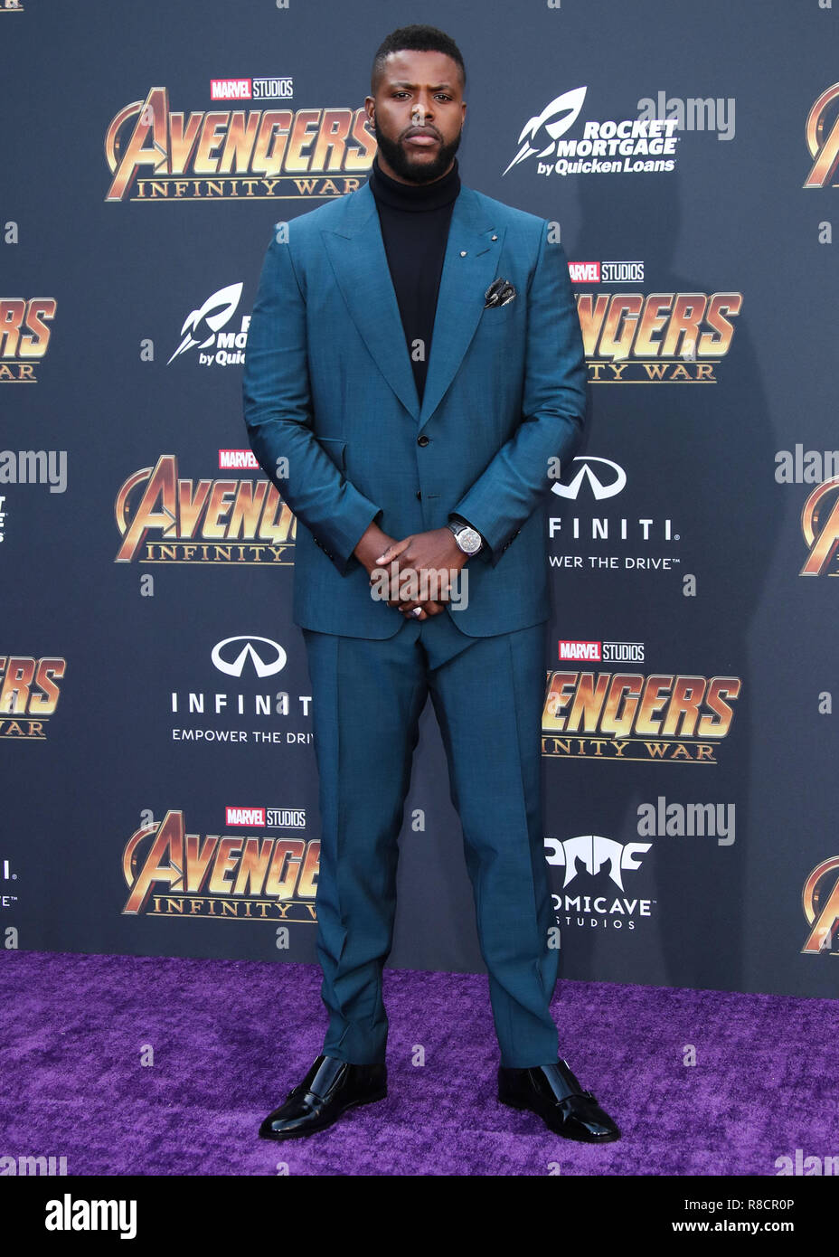 HOLLYWOOD, LOS ANGELES, CA, USA - APRIL 23: Winston Duke at the World Premiere Of Disney And Marvel's 'Avengers: Infinity War' held at the El Capitan Theatre, Dolby Theatre and TCL Chinese Theatre IMAX on April 23, 2018 in Hollywood, Los Angeles, California, United States. (Photo by Xavier Collin/Image Press Agency) Stock Photo