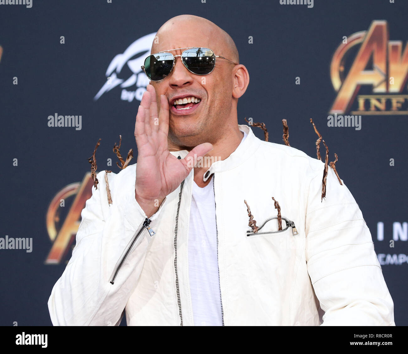 HOLLYWOOD, LOS ANGELES, CA, USA - APRIL 23: Vin Diesel at the World Premiere Of Disney And Marvel's 'Avengers: Infinity War' held at the El Capitan Theatre, Dolby Theatre and TCL Chinese Theatre IMAX on April 23, 2018 in Hollywood, Los Angeles, California, United States. (Photo by Xavier Collin/Image Press Agency) Stock Photo