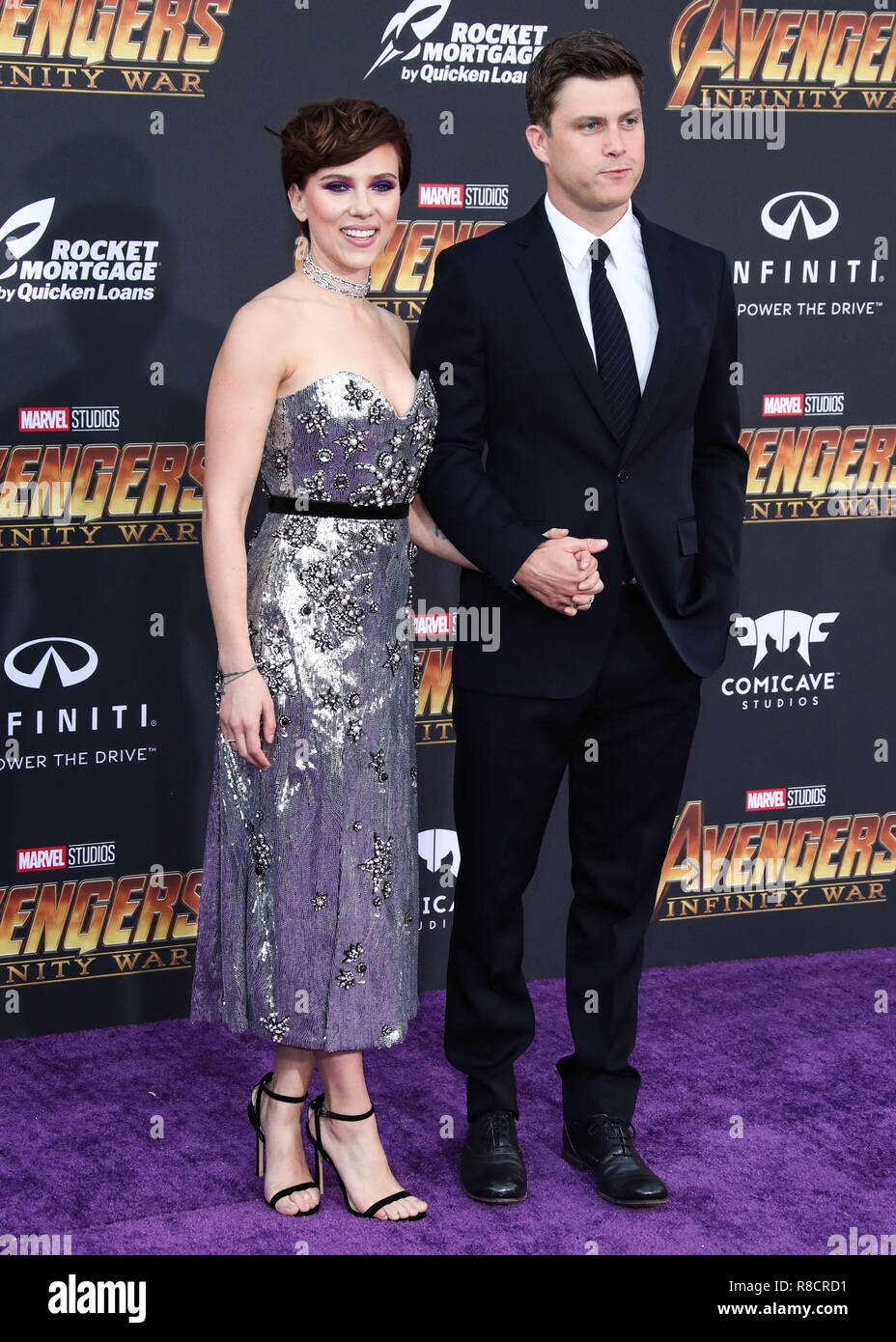 HOLLYWOOD, LOS ANGELES, CA, USA - APRIL 23: Scarlett Johansson, Colin Jost at the World Premiere Of Disney And Marvel's 'Avengers: Infinity War' held at the El Capitan Theatre, Dolby Theatre and TCL Chinese Theatre IMAX on April 23, 2018 in Hollywood, Los Angeles, California, United States. (Photo by Xavier Collin/Image Press Agency) Stock Photo