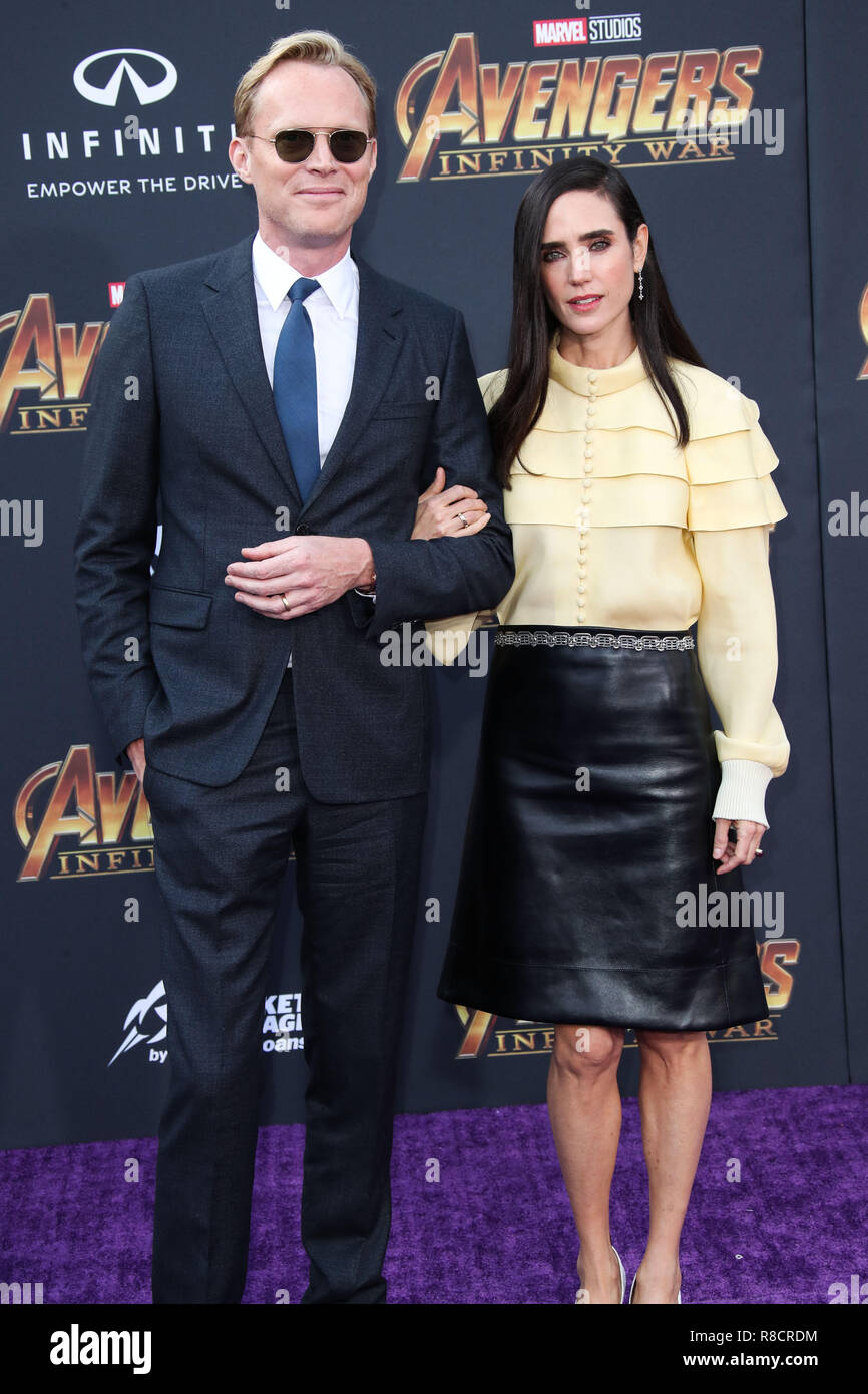 HOLLYWOOD, LOS ANGELES, CA, USA - APRIL 23: Paul Bettany, Jennifer Connelly at the World Premiere Of Disney And Marvel's 'Avengers: Infinity War' held at the El Capitan Theatre, Dolby Theatre and TCL Chinese Theatre IMAX on April 23, 2018 in Hollywood, Los Angeles, California, United States. (Photo by Xavier Collin/Image Press Agency) Stock Photo