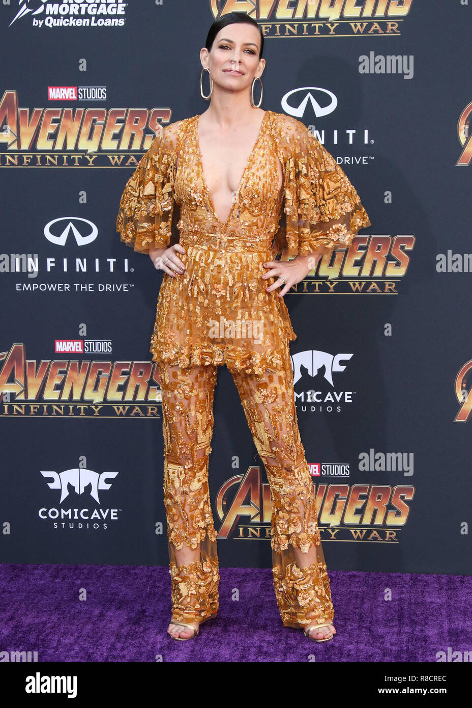 HOLLYWOOD, LOS ANGELES, CA, USA - APRIL 23: Evangeline Lilly at the World Premiere Of Disney And Marvel's 'Avengers: Infinity War' held at the El Capitan Theatre, Dolby Theatre and TCL Chinese Theatre IMAX on April 23, 2018 in Hollywood, Los Angeles, California, United States. (Photo by Xavier Collin/Image Press Agency) Stock Photo