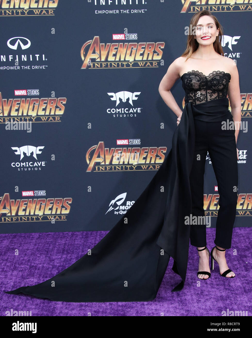 HOLLYWOOD, LOS ANGELES, CA, USA - APRIL 23: Elizabeth Olsen at the World Premiere Of Disney And Marvel's 'Avengers: Infinity War' held at the El Capitan Theatre, Dolby Theatre and TCL Chinese Theatre IMAX on April 23, 2018 in Hollywood, Los Angeles, California, United States. (Photo by Xavier Collin/Image Press Agency) Stock Photo