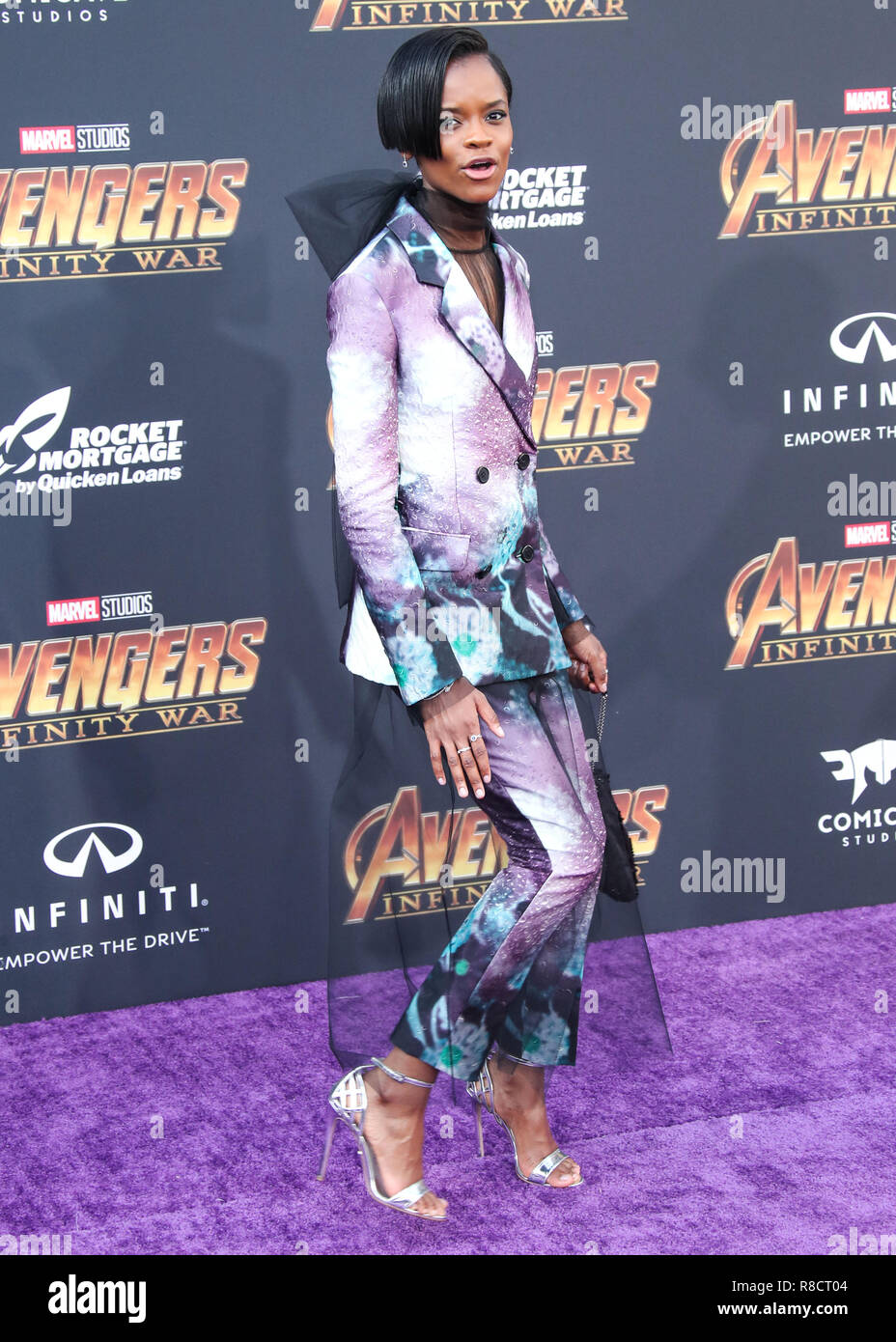 HOLLYWOOD, LOS ANGELES, CA, USA - APRIL 23: Letitia Wright at the World Premiere Of Disney And Marvel's 'Avengers: Infinity War' held at the El Capitan Theatre, Dolby Theatre and TCL Chinese Theatre IMAX on April 23, 2018 in Hollywood, Los Angeles, California, United States. (Photo by Xavier Collin/Image Press Agency) Stock Photo