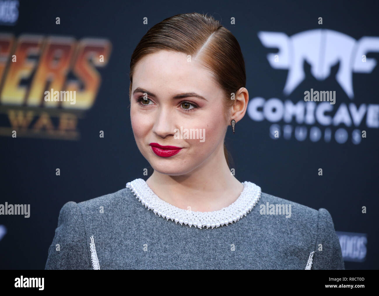 HOLLYWOOD, LOS ANGELES, CA, USA - APRIL 23: Karen Gillan at the World Premiere Of Disney And Marvel's 'Avengers: Infinity War' held at the El Capitan Theatre, Dolby Theatre and TCL Chinese Theatre IMAX on April 23, 2018 in Hollywood, Los Angeles, California, United States. (Photo by Xavier Collin/Image Press Agency) Stock Photo