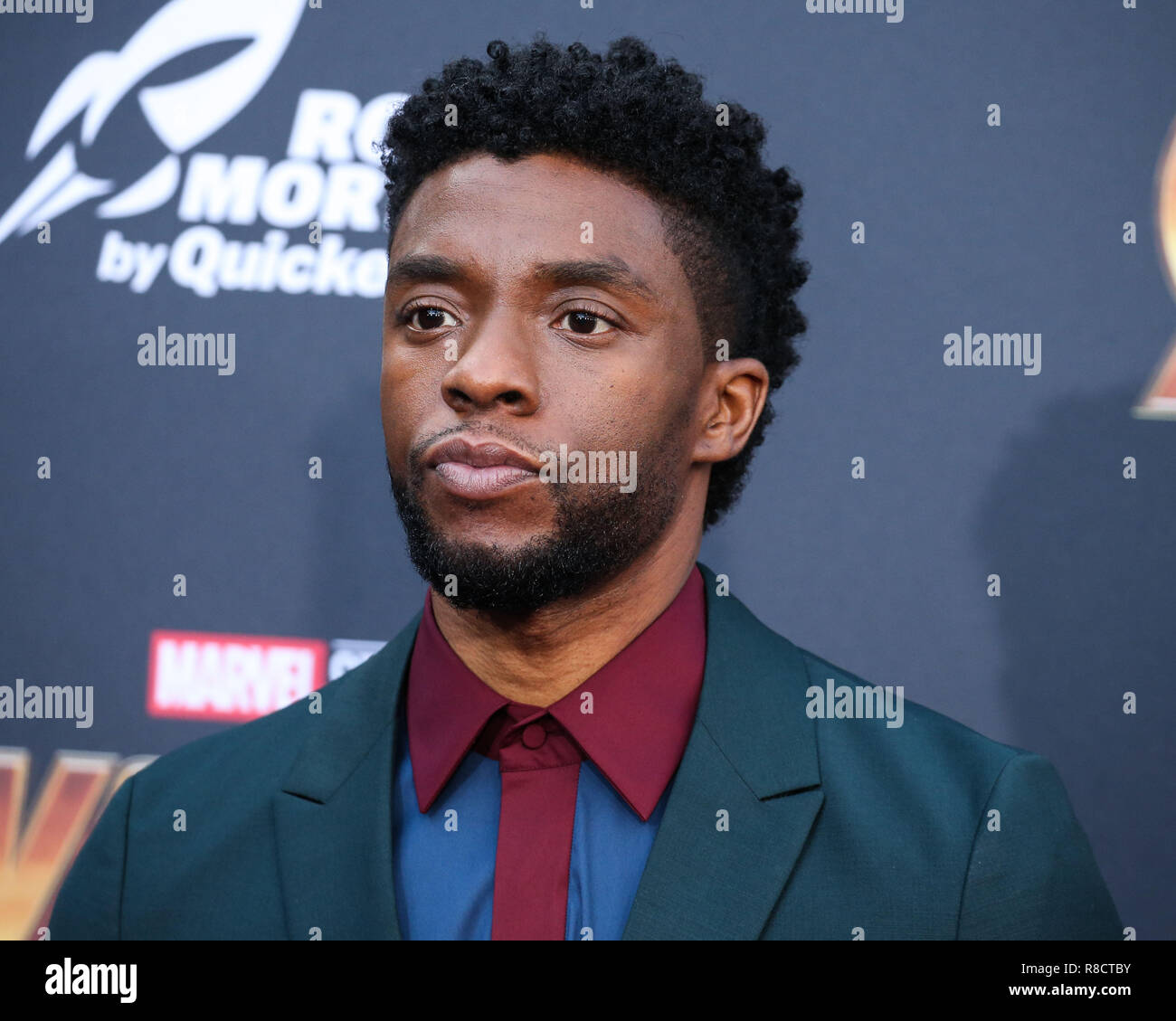 HOLLYWOOD, LOS ANGELES, CA, USA - APRIL 23: Chadwick Boseman at the World Premiere Of Disney And Marvel's 'Avengers: Infinity War' held at the El Capitan Theatre, Dolby Theatre and TCL Chinese Theatre IMAX on April 23, 2018 in Hollywood, Los Angeles, California, United States. (Photo by Xavier Collin/Image Press Agency) Stock Photo