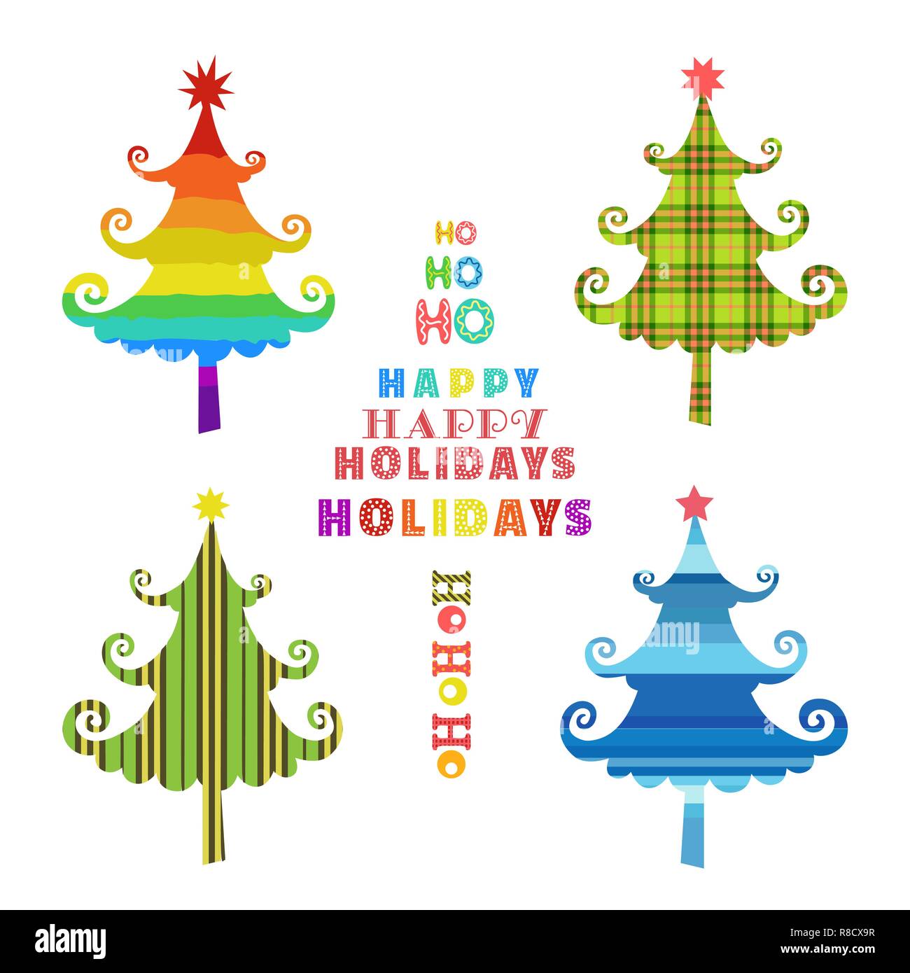 Quirky Christmas tree icon set. Stock Vector