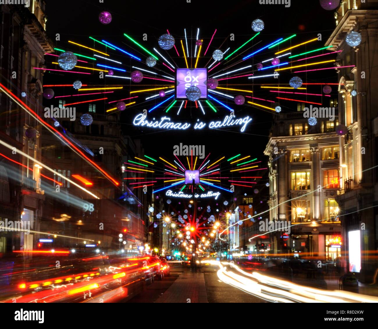 2018 Christmas lights along Oxford Street Toward Oxford Circus, Soho, London,  UK Stock Photo - Alamy